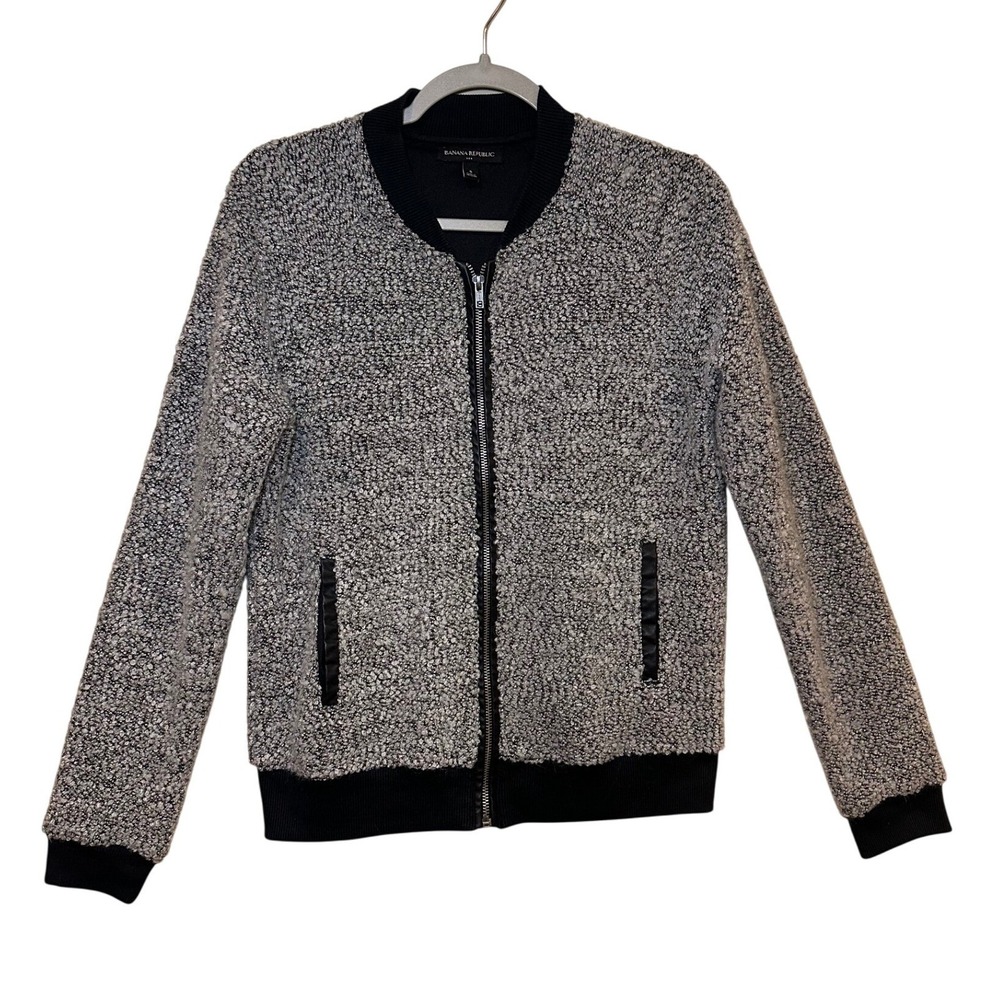 Banana Republic Womens Bomber Jacket Black White Small Casual Preppy Moto Street
